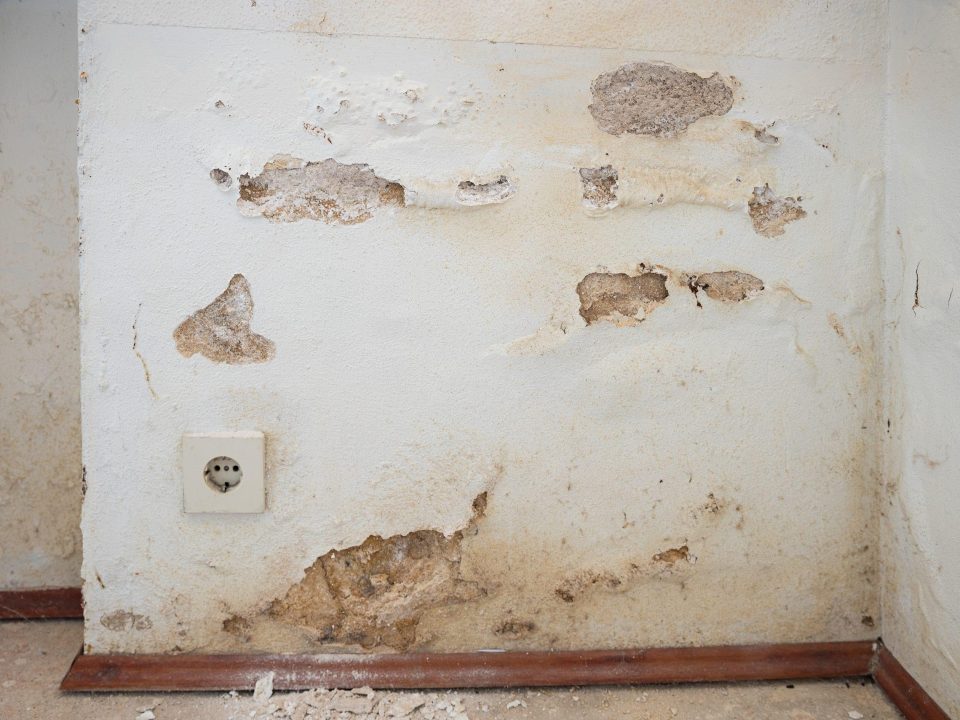 Revoco que se desprende por la humedad en la parte baja de una pared